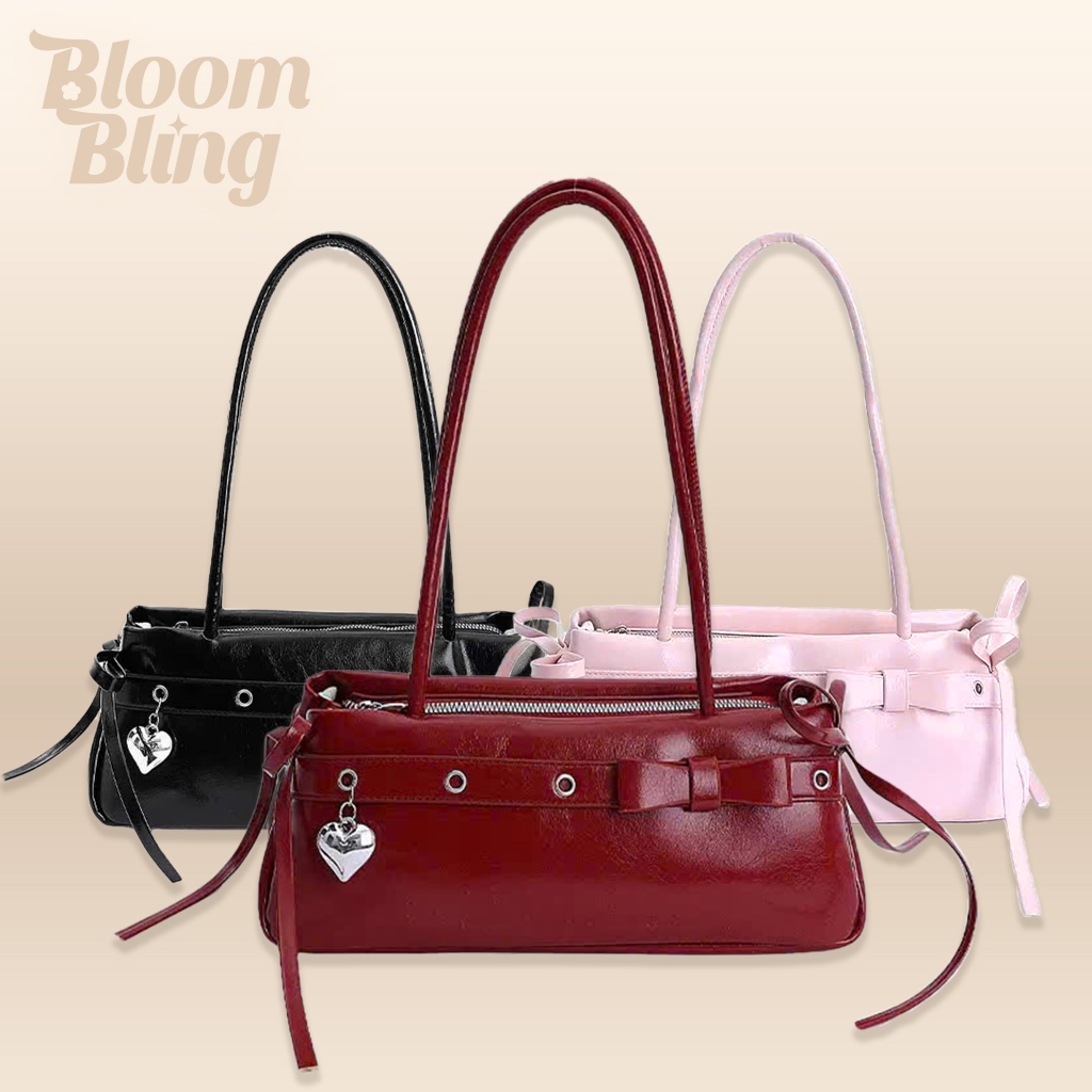 OSOI Bag by BloomBling shoulder Bag - วัสดุหนังมันเงาเนื้อนุ่ม ดีไซน์โบว์ Y2K มีสไตล์