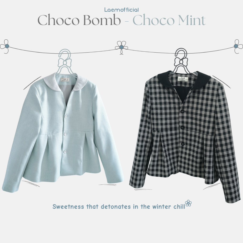 ITS ME | Choco Bomb & Choco Mint - เบลเซอร์ผู้หญิงคอปก เนื้อนุ่มและแบน วัสดุเหนียวสิ่งทอลายทแยง