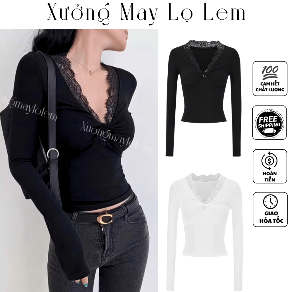 (HCMC EXPRESS) เสื้อยืดแขนยาวคอปกลูกไม้บิด (คลิปจริงของทางร้าน) K6574 K6579_XUONGMAYLOLEM