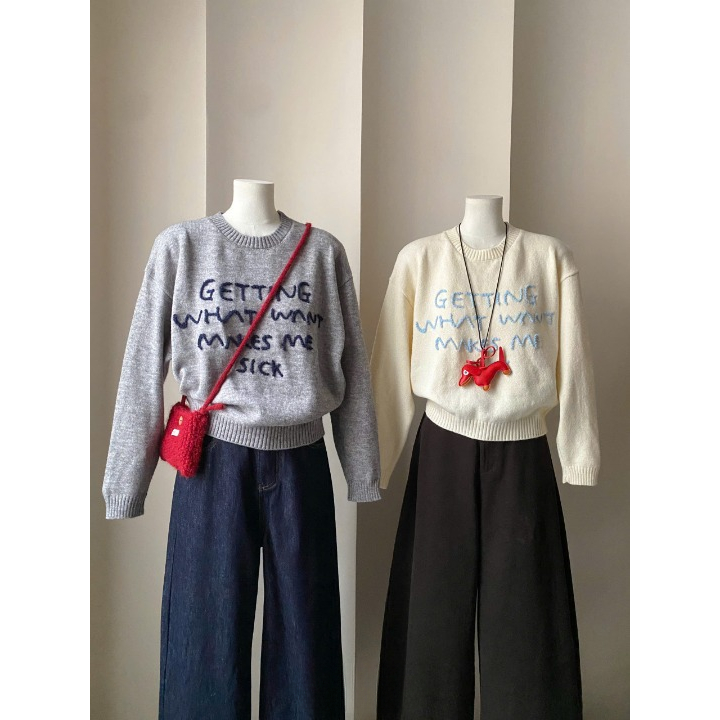 Geting XONXEN SHOP เสื้อสเวตเตอร์คอกลมปักลาย PCT รหัส 50311