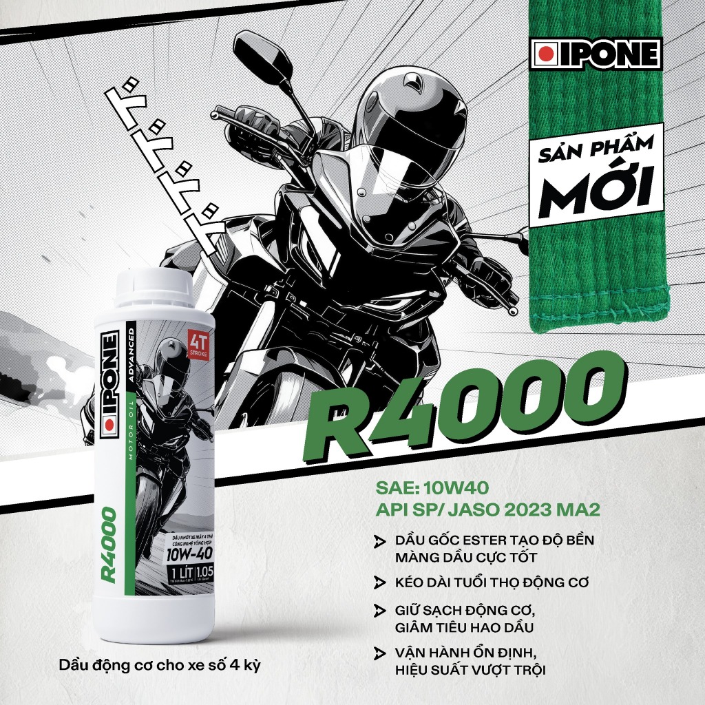 IPONE R4000 10W-40 น้ํามันหล่อลื่นมอเตอร์ไซค์ดิจิตอลระดับพรีเมียมพร้อมน้ํามันฐาน Ester เทคโนโลยีสังเ