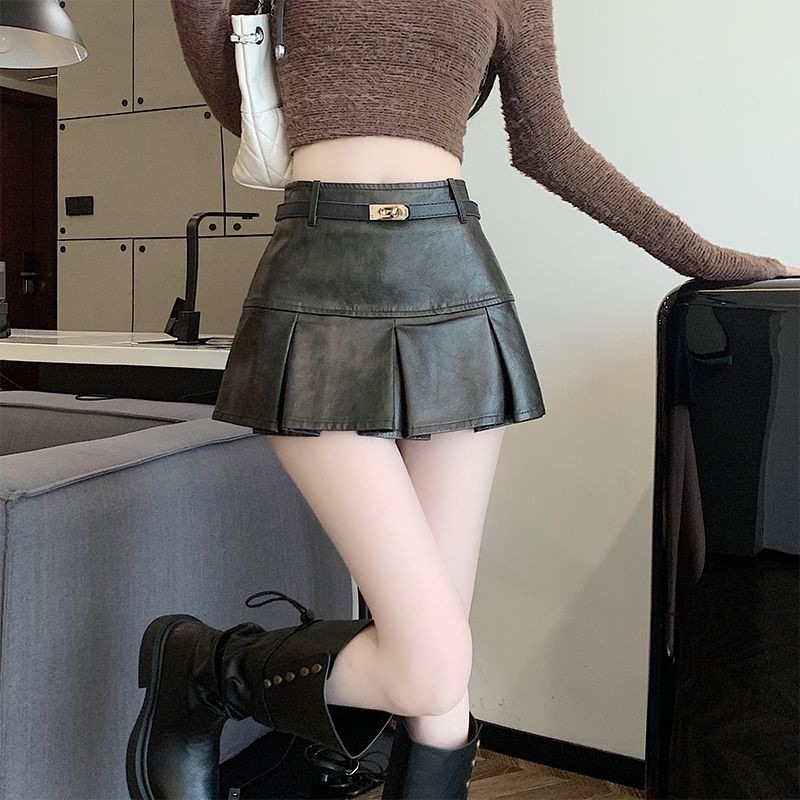 กระโปรงหนังจีบสั้นหรูหรากระโปรงจีบหนัง ปู่ สไตล์ ย2เค หนังนุ่มและเรียบสวย - รูปที่ 2