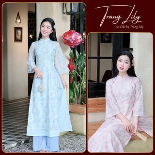 Áo dài YÊN HOA, cách tân, dáng tay lỡ, 4 tà cổ V cao 2cm,mặc tết 2026 - Trang Lily Áo Dài-ADTETVIP22