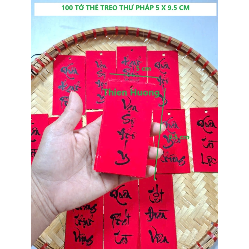 HCMC EXPRESS - การ์ดกระดาษสีแดง 50-100 ตัวอักษรคัดลายมือ 5 x 9.5 CM FORTUNE ตกแต่งกิ่งไม้แห้ง แขวนตก