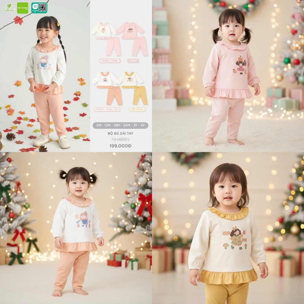 [LULLABY] ชุดเสื้อผ้าผ้าฝ้ายแขนยาวสําหรับ GIRLS NH486N (ขนาด 3Y-4Y)