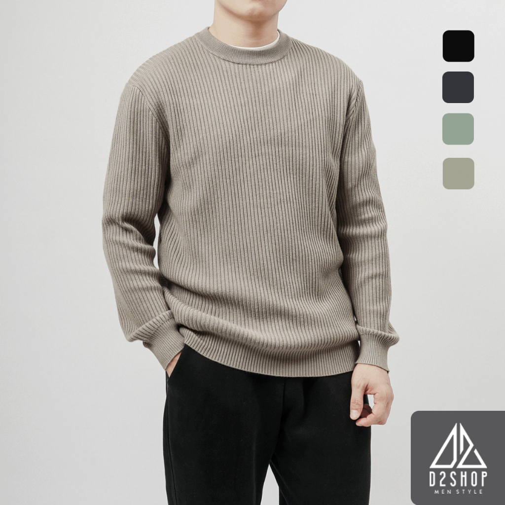 D2SHOP เสื้อกันหนาวผู้ชายสานซี่โครงผ้าวูลถักคุณภาพสูง AL-6004