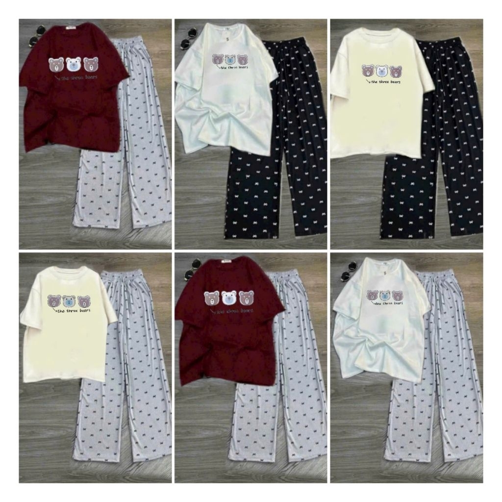 ชุดกางเกงผู้หญิงลายโบว์+เสื้อยืดรวมกัน - 3 BEARS THE FREE BEARS -พงศ์3158