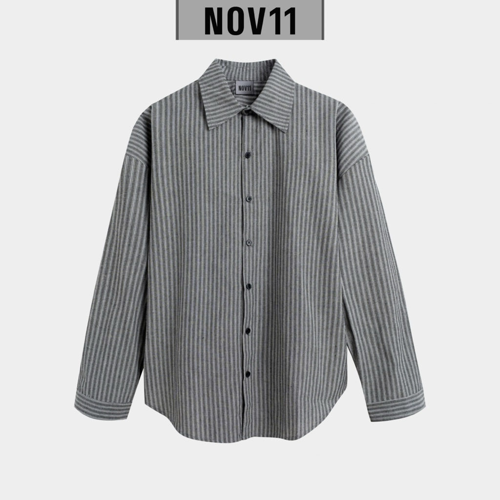 /NOV11/ UNISEX GREY STRIPED LINEN SHIRT