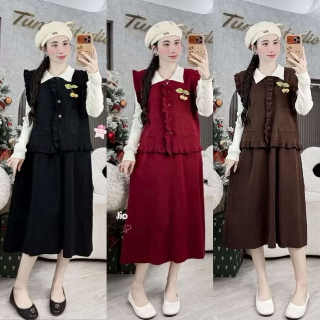 ชุด เดรสผ้าขนสัตว์ระบายโบราณเยอรมันแขนเสื้อกั๊กระบายแต่งเชอรี่ 4070 กระเป๋า การควบคุมคุณภาพ สวยๆ ฟรี