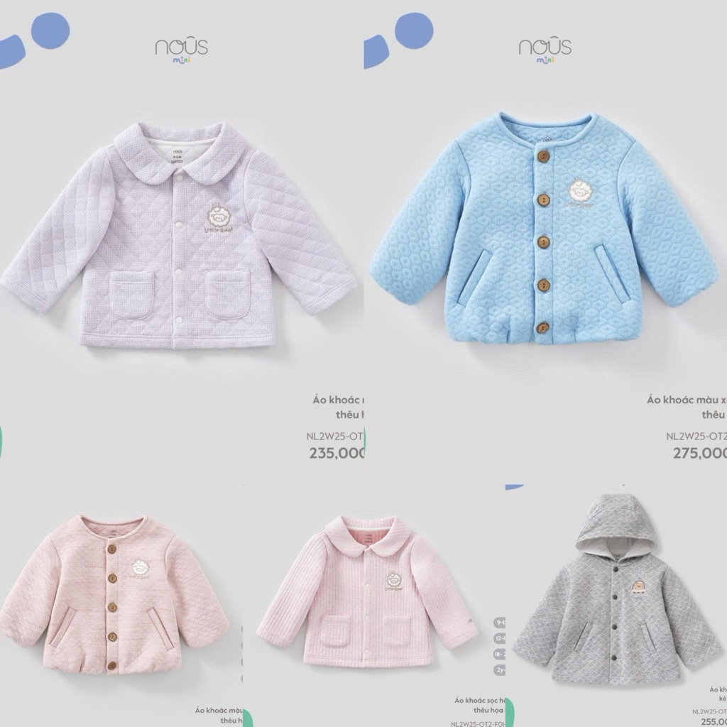 NOUS MINI เสื้อแจ็คเก็ตแขนยาวสําหรับเด็กผู้ชาย/เด็กผู้หญิงมีขนาดตั้งแต่ 9m/12m/18m/2y