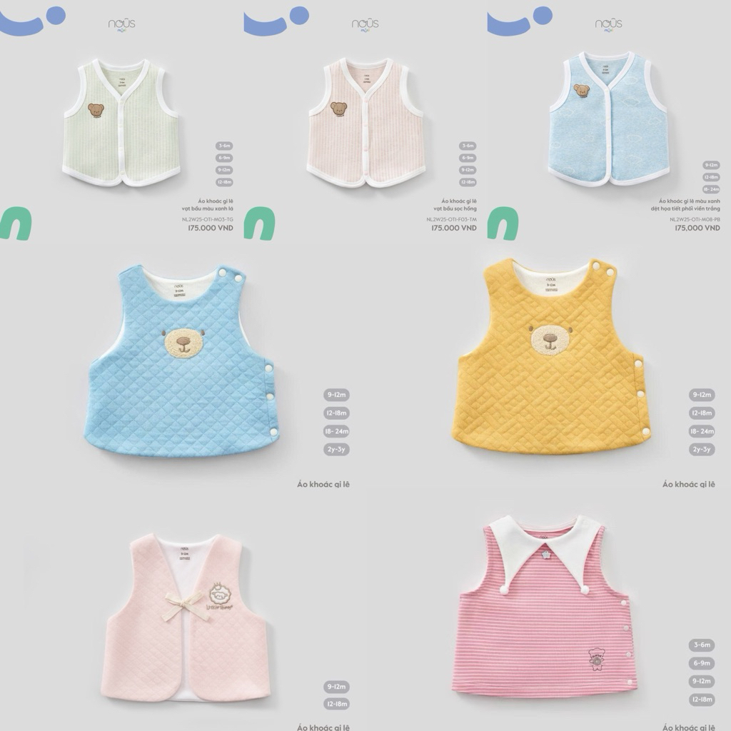 NOUS MINI เสื้อกั๊กคลุมท้องหลากสีน่ารักสําหรับเด็กทารกตั้งแต่ 3m/6m/9m/12m/18m/2y
