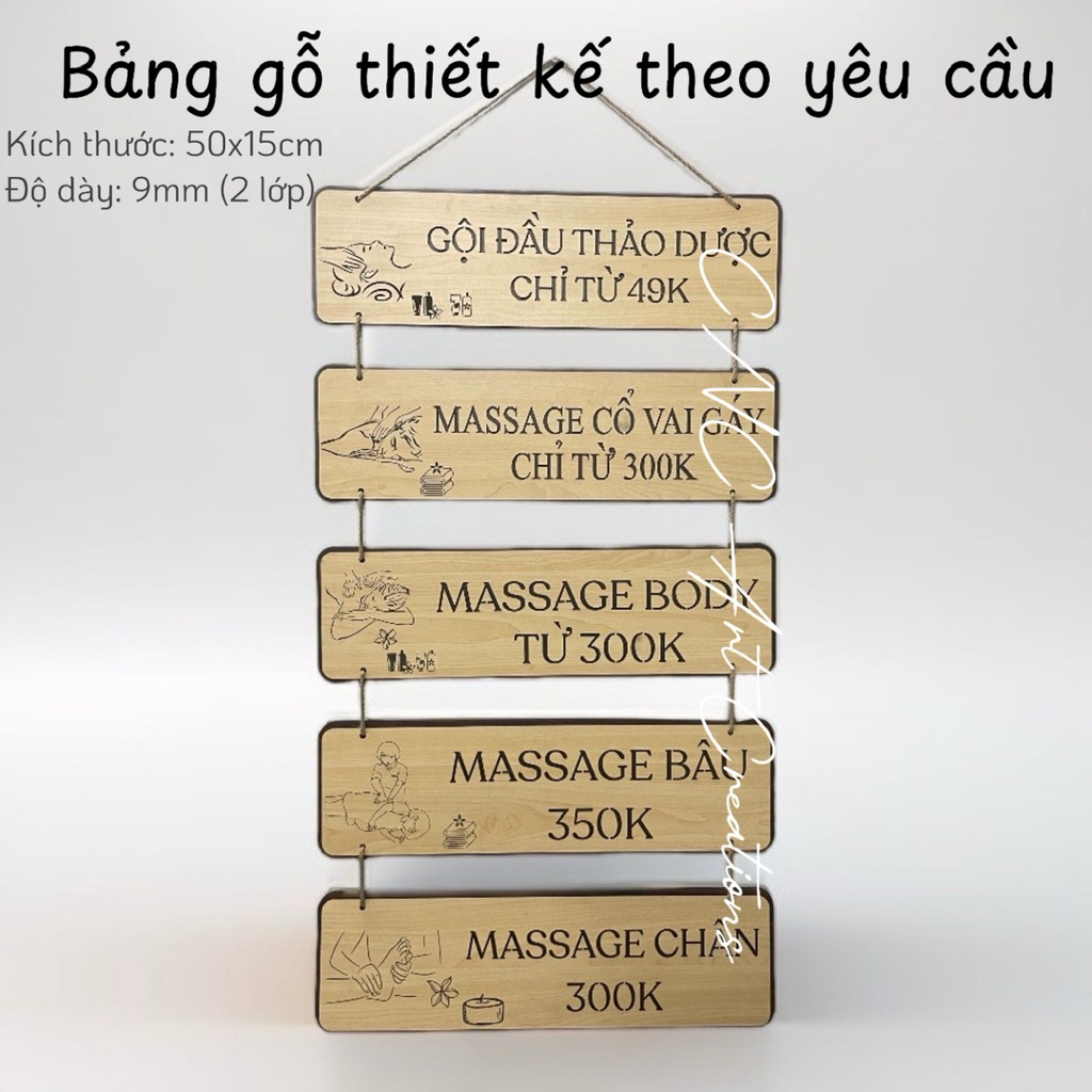 WOODEN TABLE HANGING SPA – NAIL – MASSAGE ENGRAVING CONTENT บน REQUEST