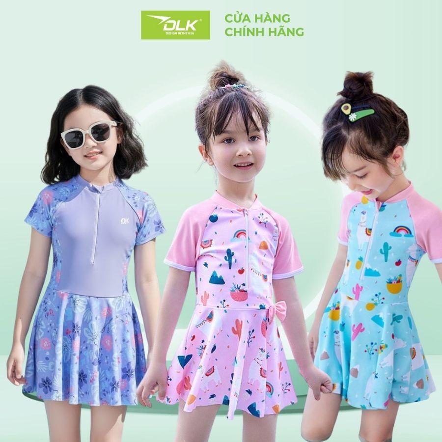 ชุดว่ายน้ําป้องกันรังสียูวี 2 ชั้นพร้อมกางเกงป้องกันสําหรับเด็กผู้หญิง 2 ปีขึ้นไป DLK Kids - DK11A, 