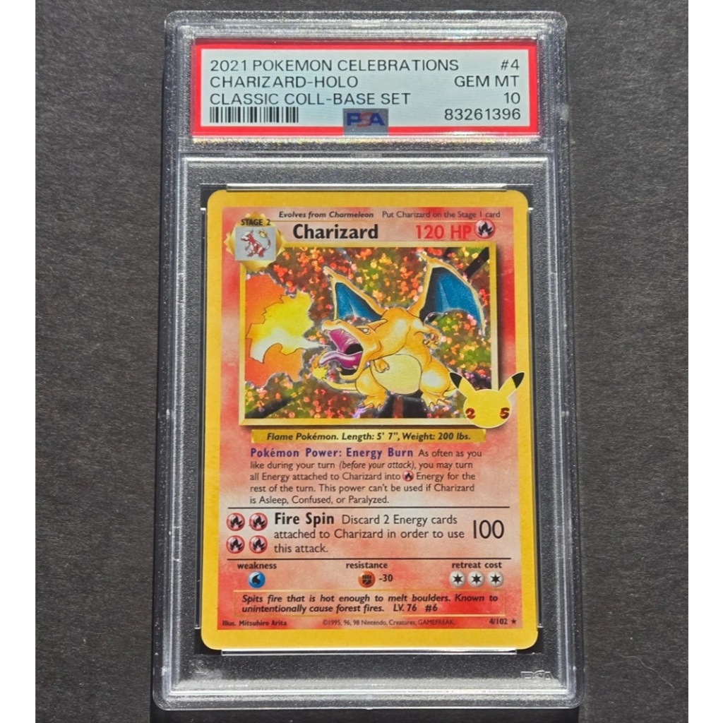 การ์ด PSA 10 Gem Mint CHARZARD 4/102 CELEBRATIONS 25TH ANNIVERSARY CLASSIC HOLO d37 33e