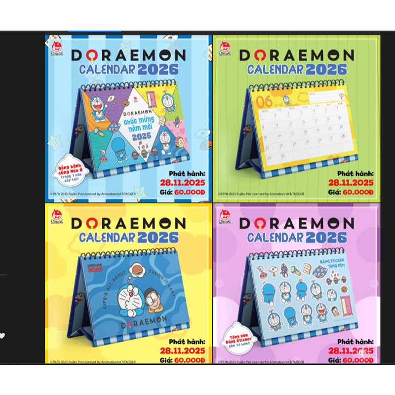 ปฏิทินตั้งโต๊ะ Kim Dong Doraemon ของแท้ 2026 - 2025 - 2024 (สมุดช้าง)