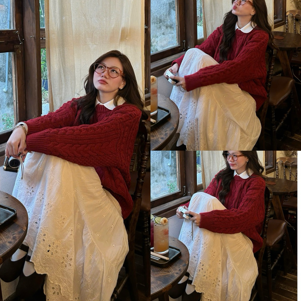 (OLDSCHOOL PHOTO) กระโปรงลูกไม้ดิบยาว QC มีซับใน CV836