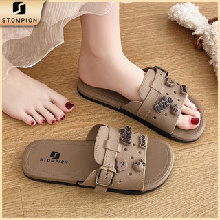 STOMPION Dép nữ phong cách Hàn Quốc, quai gấu xinh xắn, nhẹ êm,đi trong nhà và ngoài đường