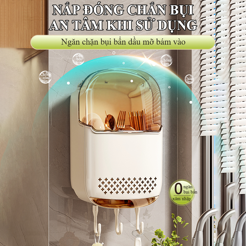 DLIGHT ตะเกียบติดผนังติดแน่นและมีฝาปิดสะดวกสําหรับเก็บตะเกียบและช้อนแห้งและสะอาดและปลอดภัย