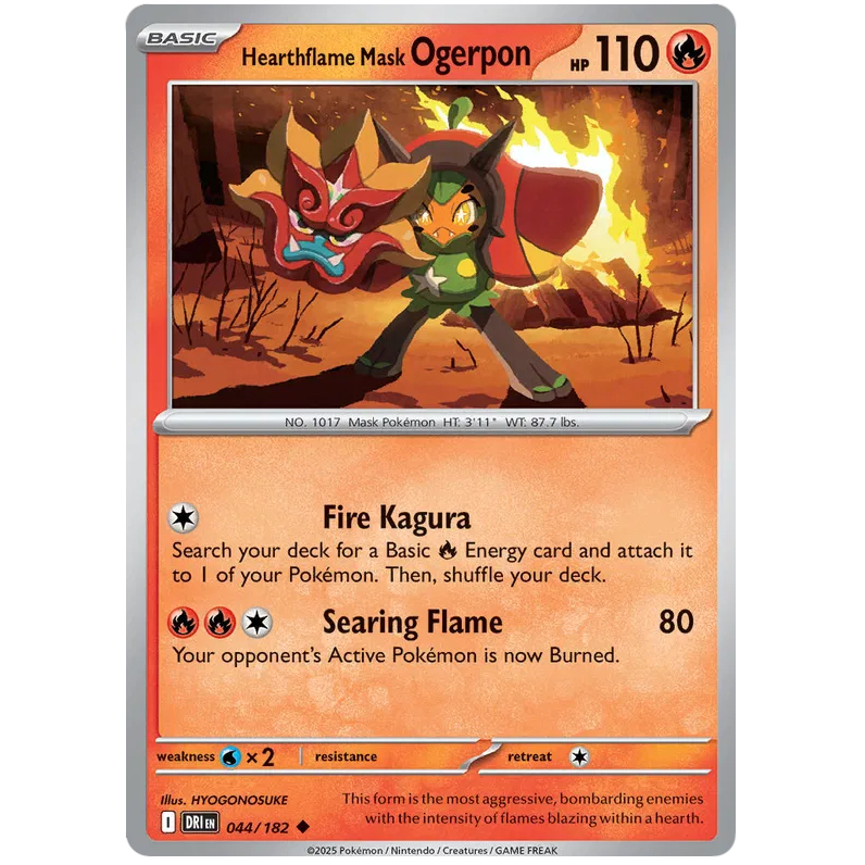 Pokemon TCG - หน้ากาก Heartflame Ogerpon - Uncommon - 044/182 - DRI