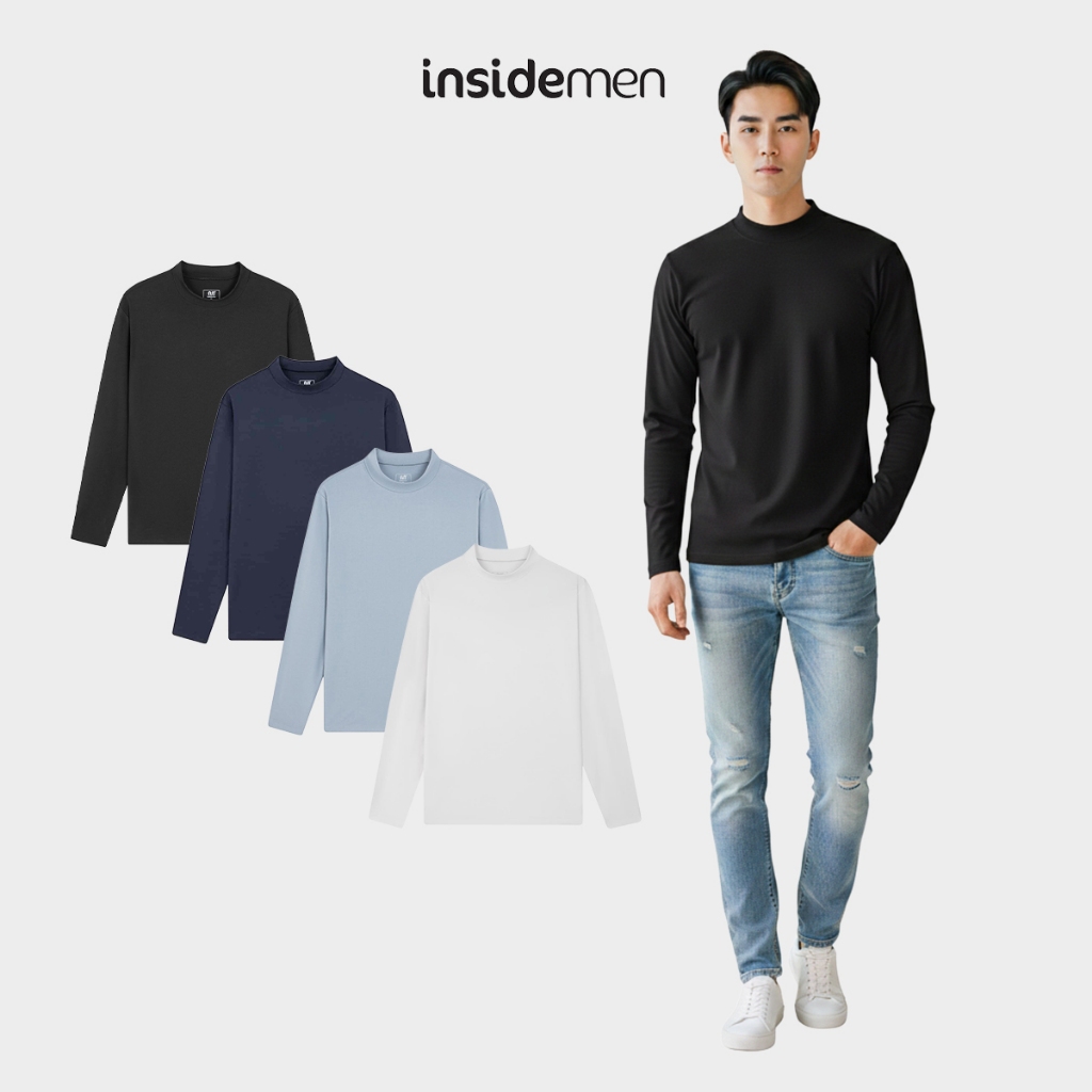 Insidemen Mens คอเต่าความร้อนเสื้อยืด Breathable Elastic Soft Body Fit ILT026EDP01