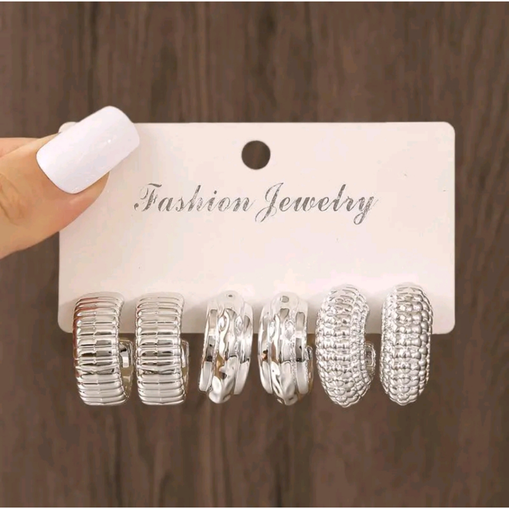 COMBO 3 PAIRS OF CUTE CUTE EARRINGS CODE 16 (สีเงิน)
