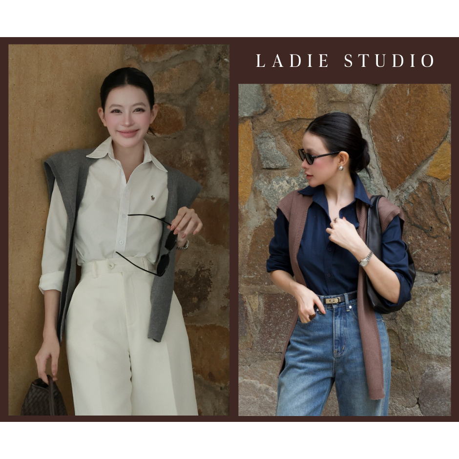 เสื้อเชิ้ตแขนยาวเบสิคหรูหราของผู้หญิงปักม้า AO107 Ladie Studio