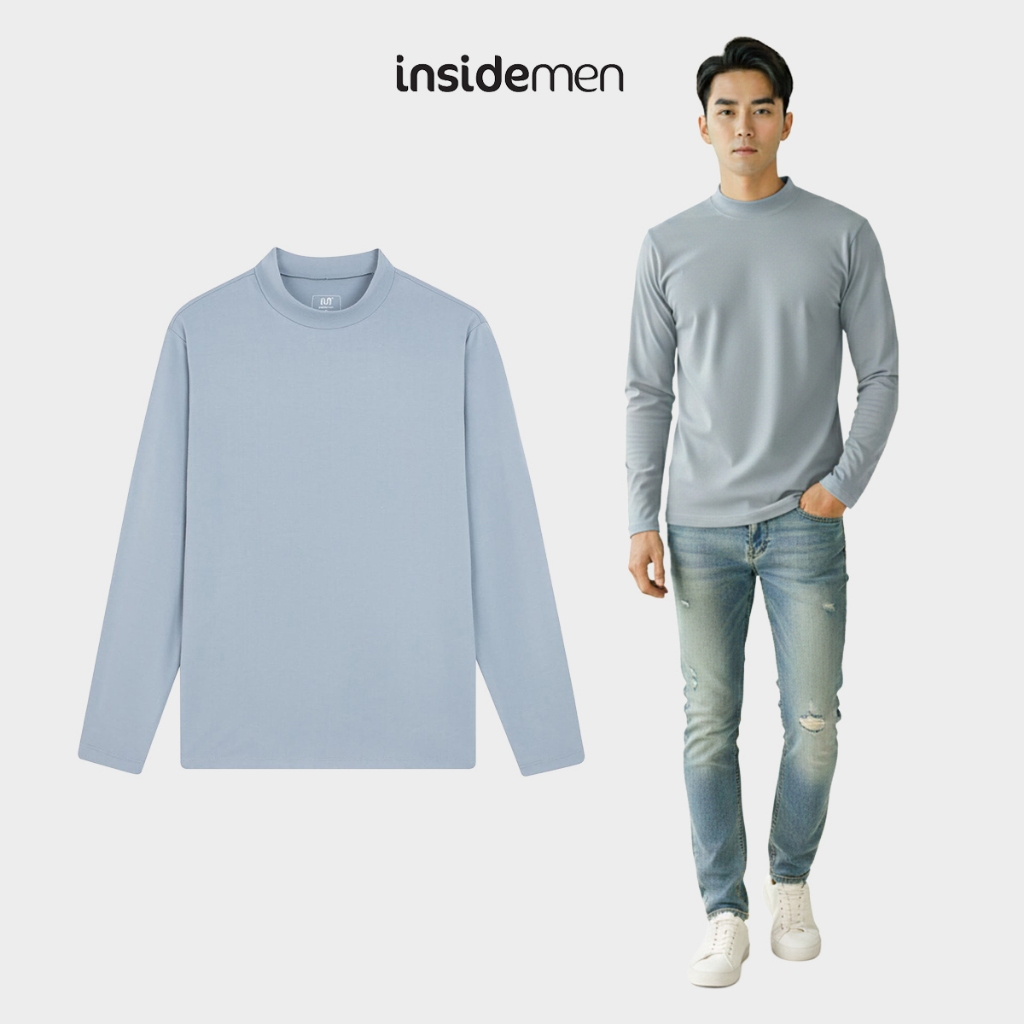 Insidemen Navy เสื้อแจ็คเก็ตความร้อนแขนยาว ILT026EDP01 Body Fit Design คอเต่าต่ํา ILT026EDP01