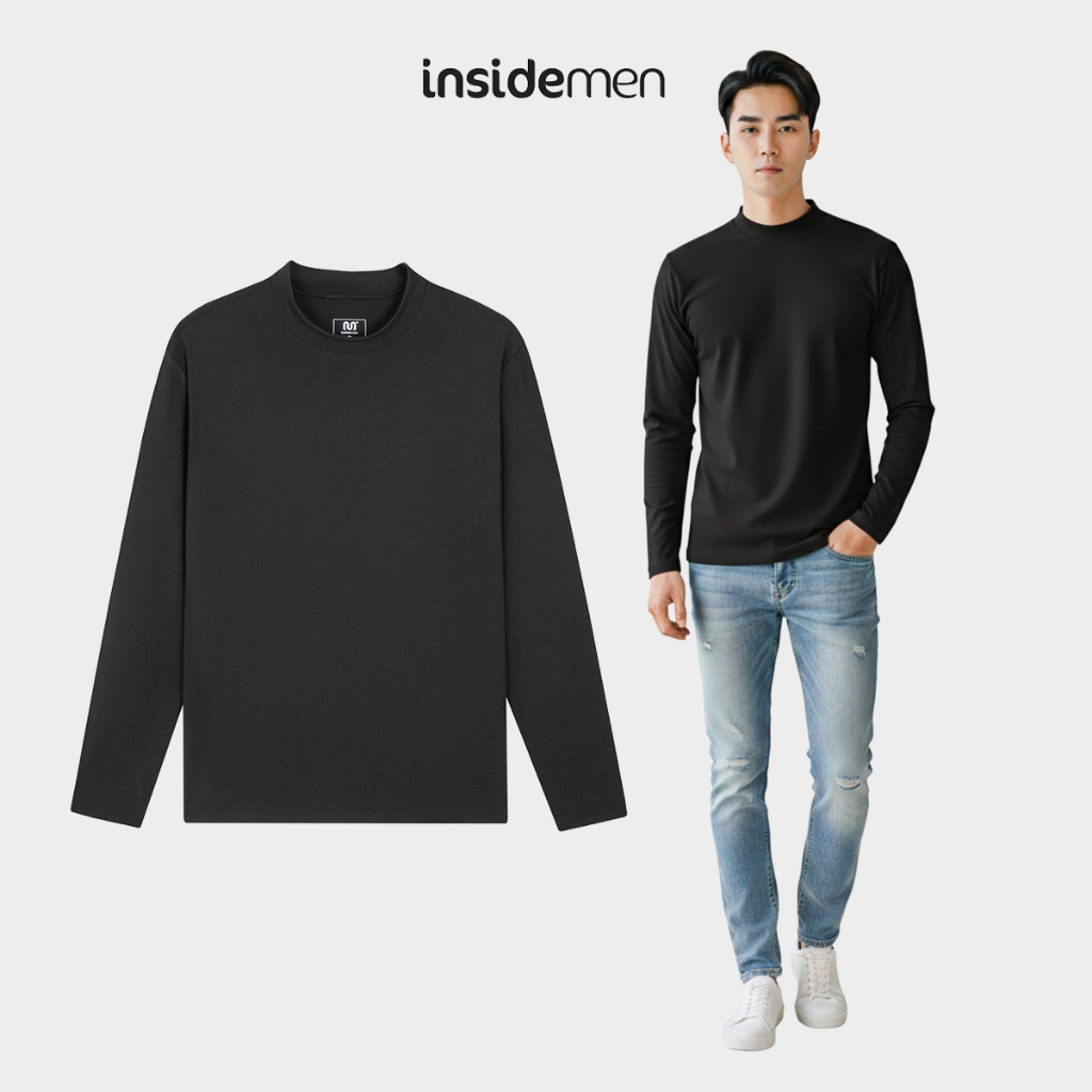 Insidemen เสื้อแจ็คเก็ตความร้อนคอเต่าสีดํา Bodycon Fit เนื้อนุ่มและยืดวัสดุอุ่น ILT026EDP01