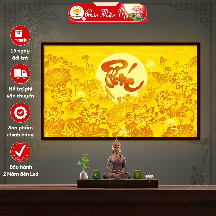 ภาพวาดบูชาดอกบัวพร้อมคําปลุกเสกพิมพ์ภาพวาดไม้ไผ่ TRUTH THIEN BEAUTY ตกแต่งแท่นบูชาครอบครัว TC-TN-168