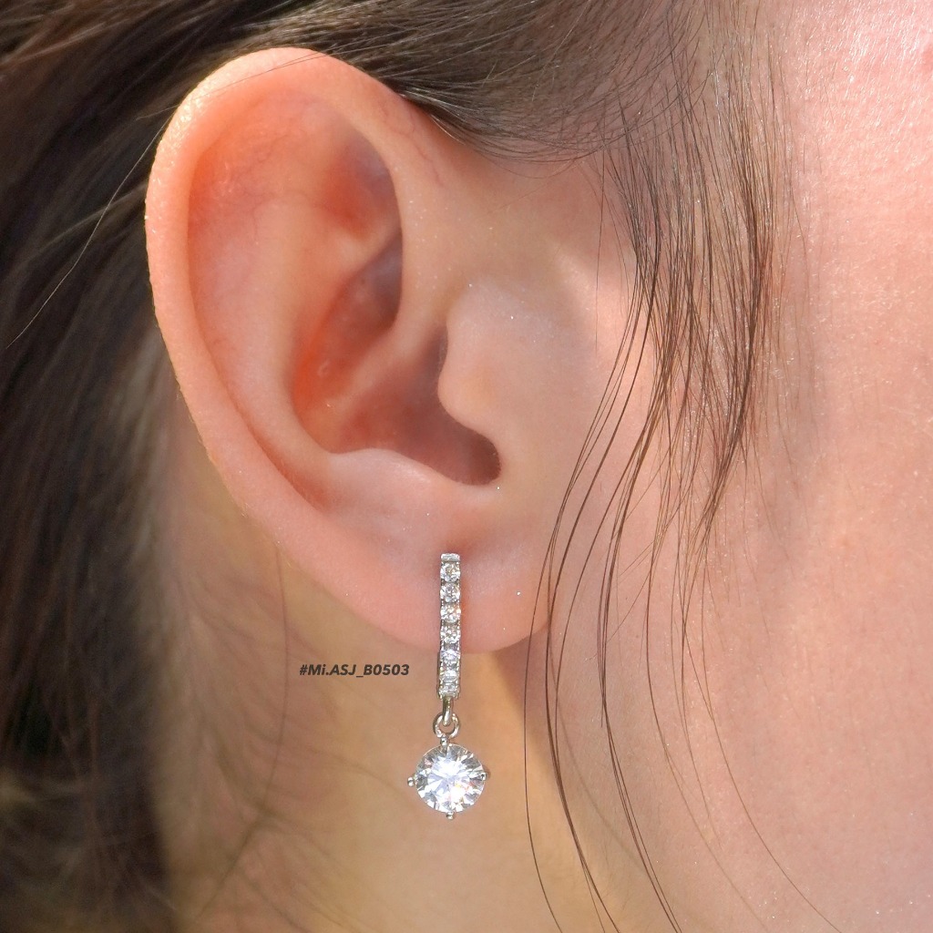 ต่างหูผู้หญิงเงินแท้ S925 พร้อมหิน CZ แพลทินัม - B0503 MiASJ