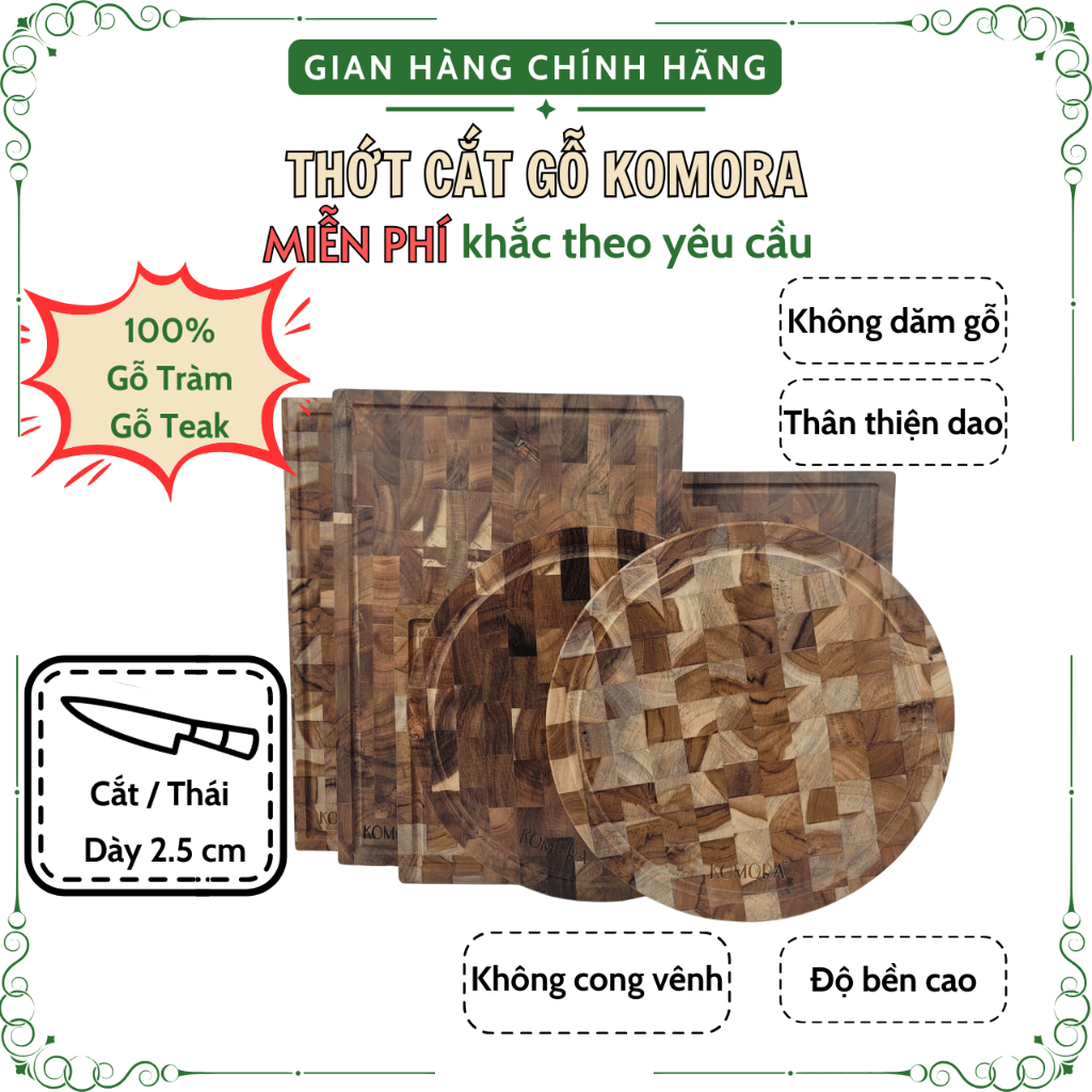 [ตัด/เขียงไทย] โคโมรา เขียงไม้แกะสลักฟรีตามความต้องการของขวัญที่มีความหมายไม่มีชิปไม้ทนทานความทนทานสูง
