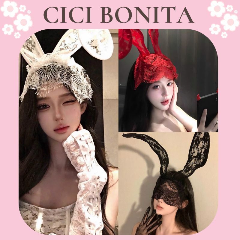 {CI BONITA-CPK32 } ปิ่นปักผมคอสเพลย์ - ที่คาดผมหูกระต่ายพร้อมผ้าปิดตาลูกไม้น่ารัก
