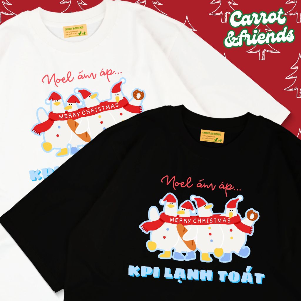 เสื้อยืด WARM NOEL - COLD KPI Christmas ผ้าคอตตอนโอเวอร์ไซส์ แขนหลวม ทรงหลวม