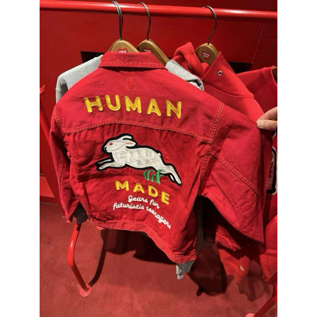 เสื้อแจ็คเก็ตยีนส์ Lucky Rabbit มนุษย์สําหรับผู้ชายและผู้หญิง