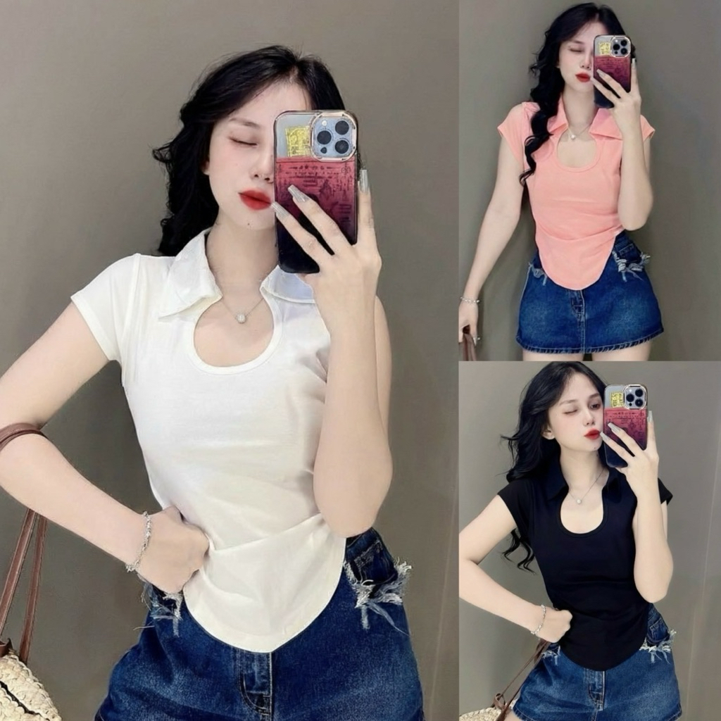 เสื้อยืดผู้หญิง PHOM แขนสั้นคอปกหยดน้ํา (C16)