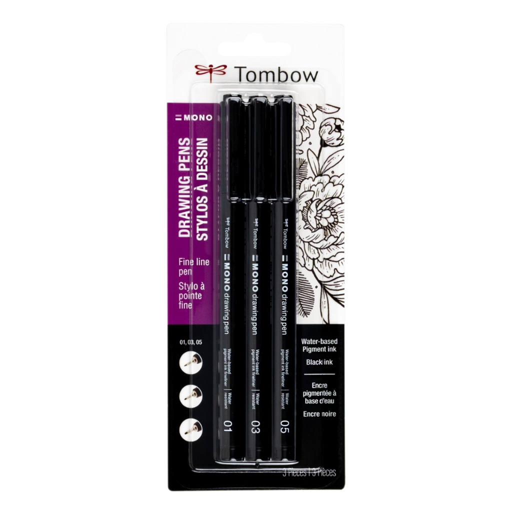 Tombow MONO Japan - Odd 1 PEN / Set 3 Inking Technical DRAWING Pens - WATER-BASED INK DRAWING NEEDLE