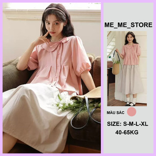 Áo kiểu babydoll cổ sen cúc lệch xếp ly ngực tay phồng phong cách Hàn Quốc phù hợp đi học đi làm đi chơi