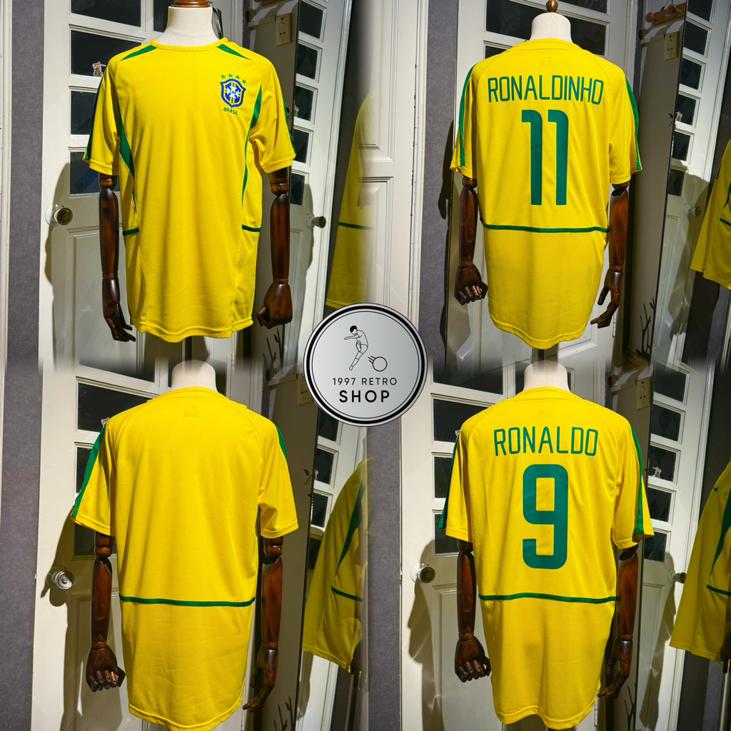 เสื้อฟุตบอลบราซิล 2002 - Brazil World Cup 2002 Jershey - Nameset Ronaldo & Ronaldo