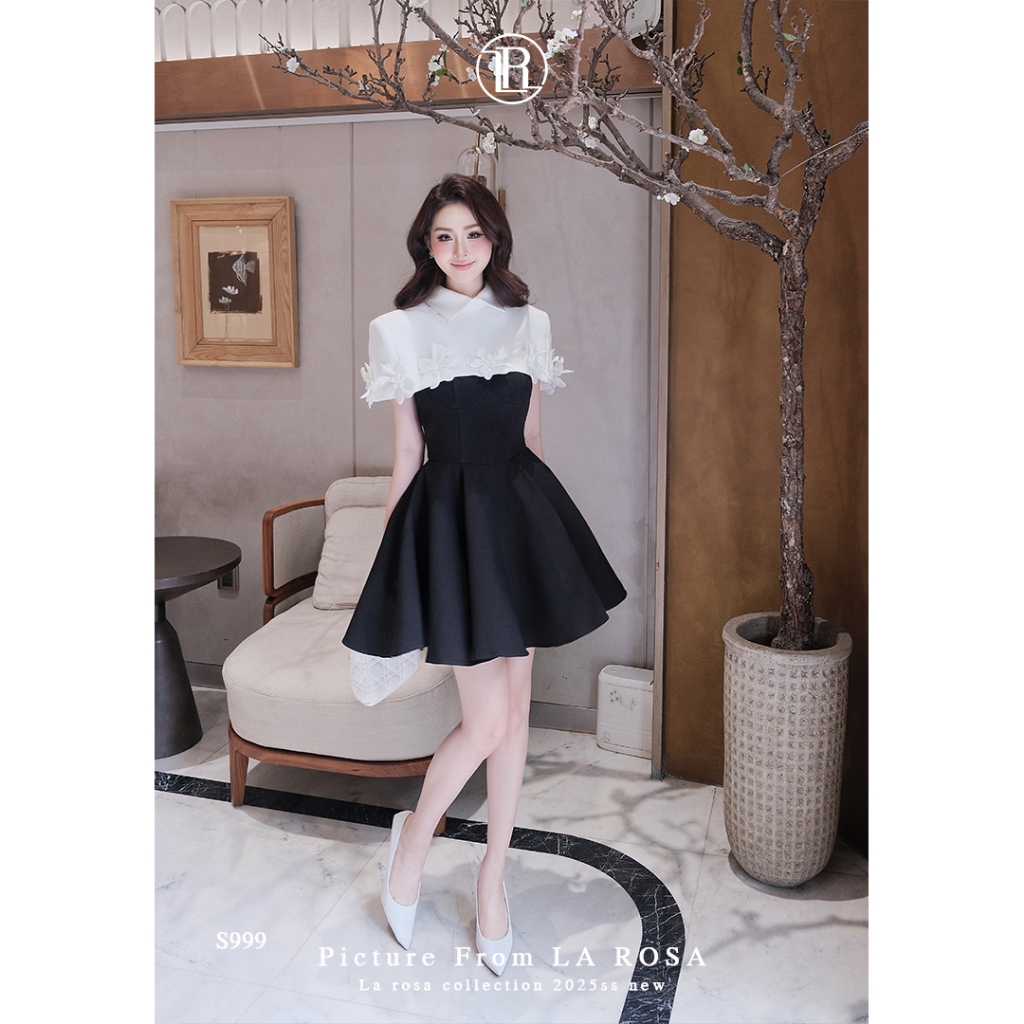 LA ROSA Luxury Party Dress Set 2-String Flared Skirt with Cape Shirt with Beautiful Flattering Flowe