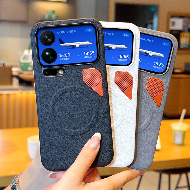 เคสหนังแม่เหล็กกระจายความร้อนสําหรับ Mi 17 Pro Max / Mi 17 Pro / Mi 17, ขอบ TPU ปุ่มโลหะผสมหรูหรา