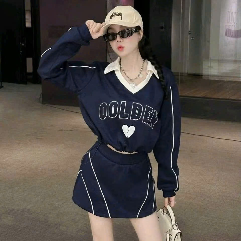 S35 BIGSIZE 2-PIECE Flannel SET WITH RIM COLLAR SHIRT + RIM SKIRT