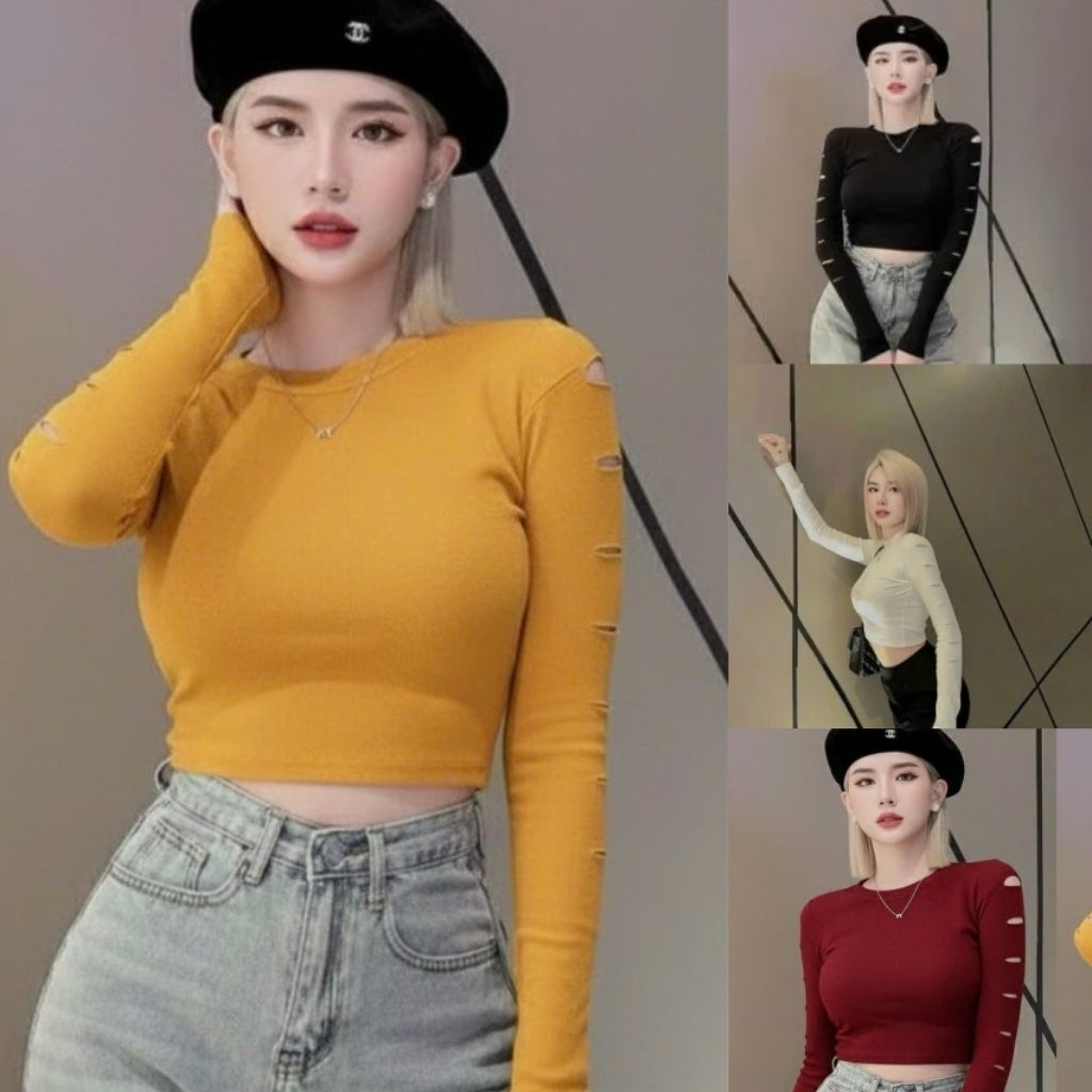 เสื้อยืดแขนยาวพู่ขาดสไตล์ใหม่ LOKA HP RACH