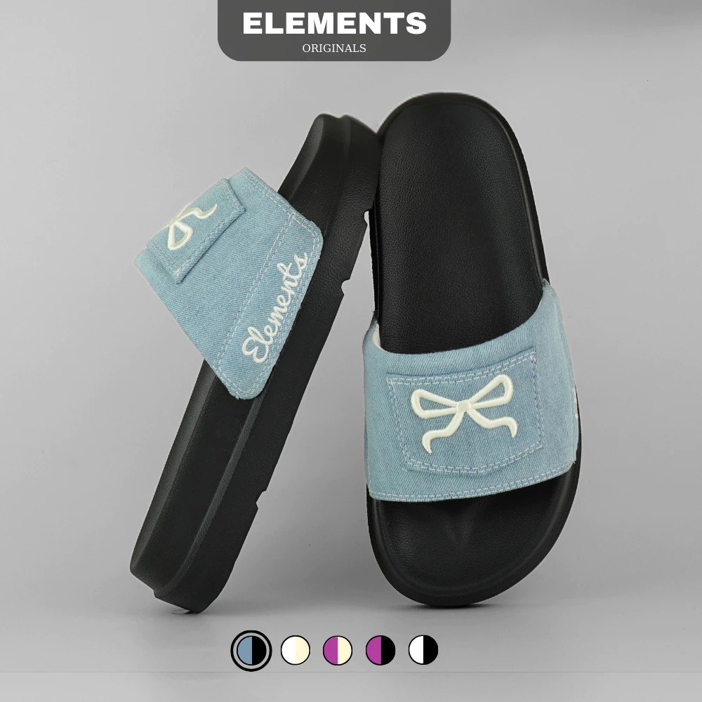 E13 - ELements Denim Bow รองเท้าแตะปักลายกระเป๋าโบว์ - (Slapper) Elements Denim รองเท้าแตะ