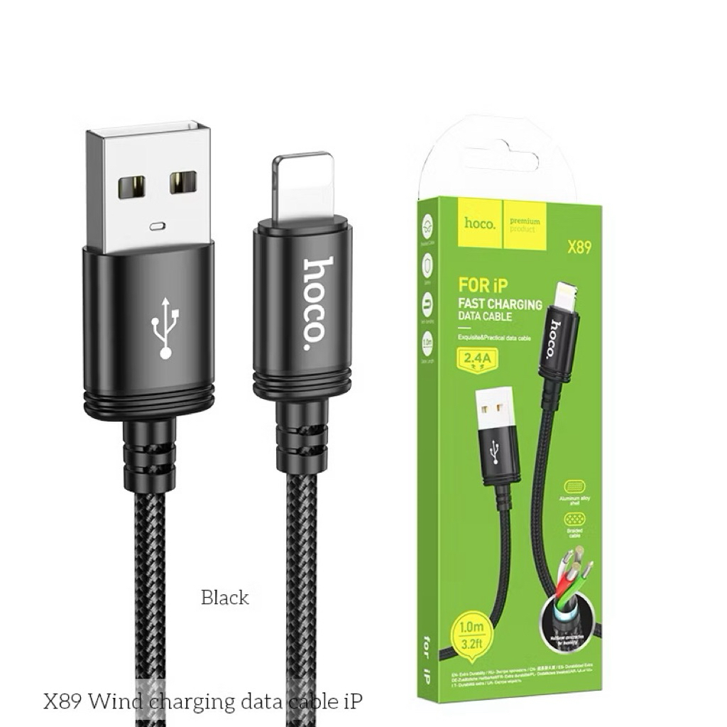 Hoco X89 สายชาร์จเร็ว 2.4A ผ้าถักกันพันกัน
