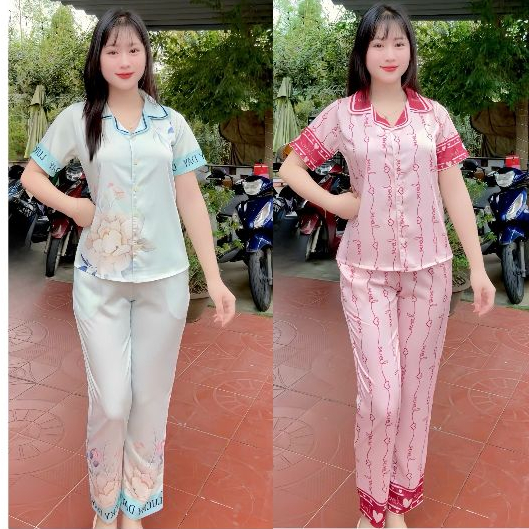 [N94, N95] - ชุดนอนแขนสั้นผู้หญิงลายหลากสีผ้าไหมละตินคุณภาพสูง