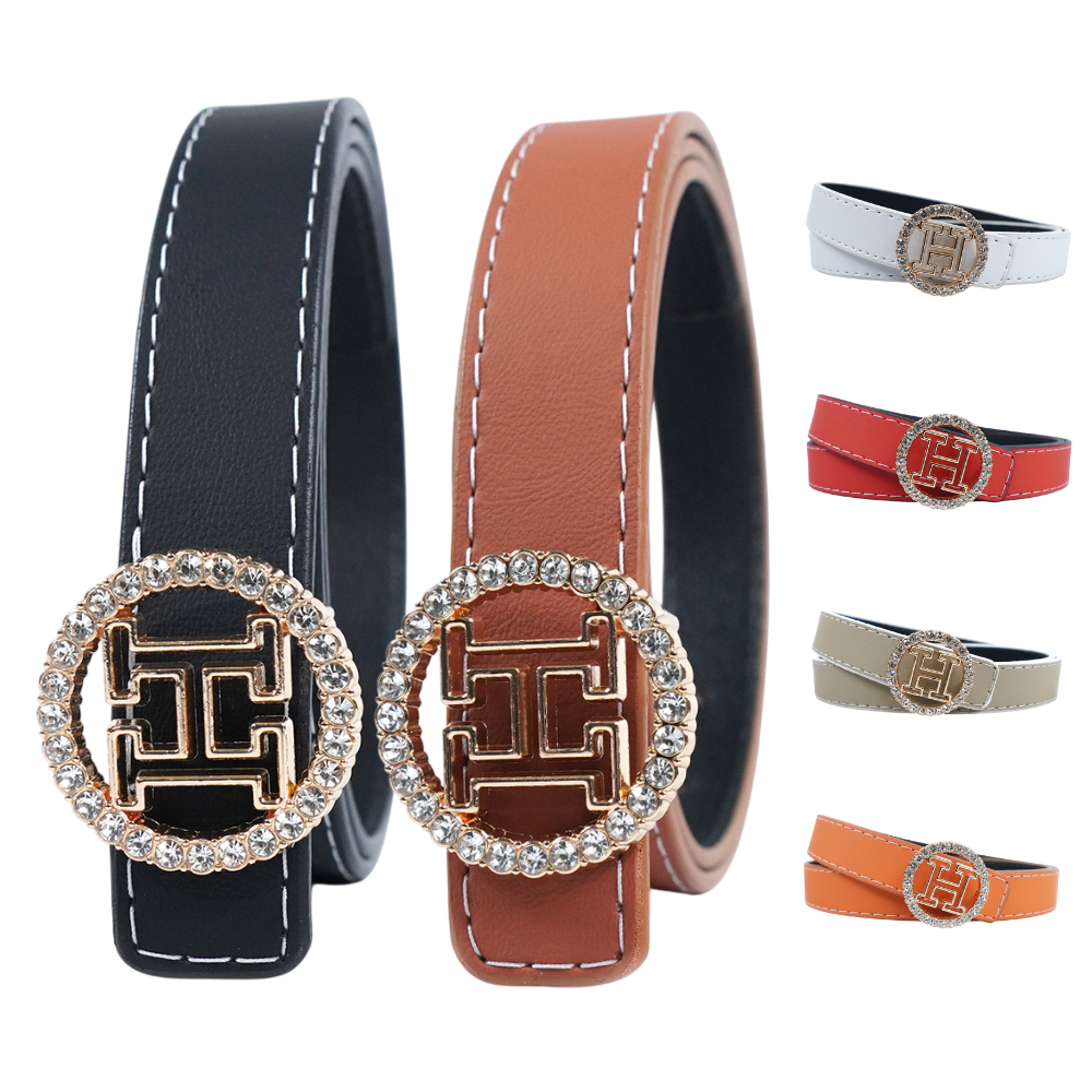 เข็มขัดผู้หญิงหน้าหุ้มหินคุณภาพสูง สายเย็บขอบ 7 สี หรูหรา รุ่น 2.5 ซม. CD2N8M Round H