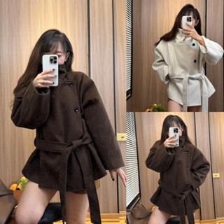 แจ็คเก็ตเย็นกับเข็มขัดเอวสูงเปิดลงปกสไตล์แจ็คเก็ตของผู้หญิงแ…