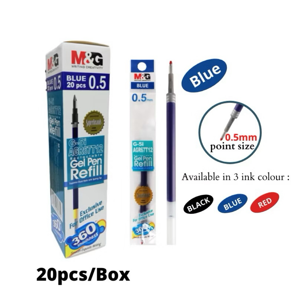 Combo 5 ตลับน้ํา M&G AGR67T12 (G-5i) สีดํา/น้ําเงิน ปลายปากกา 0.5 มม.