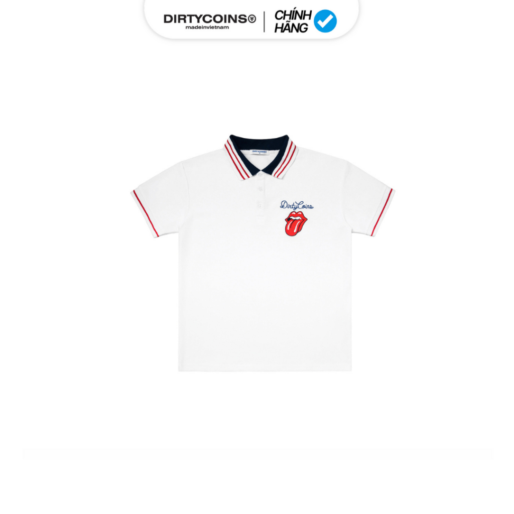 [DCxThe Rolling Stones] DirtyCoins Polo Embroidery White T-Shirt เสื้อยืดปักโลโก้โปโล สีขาว