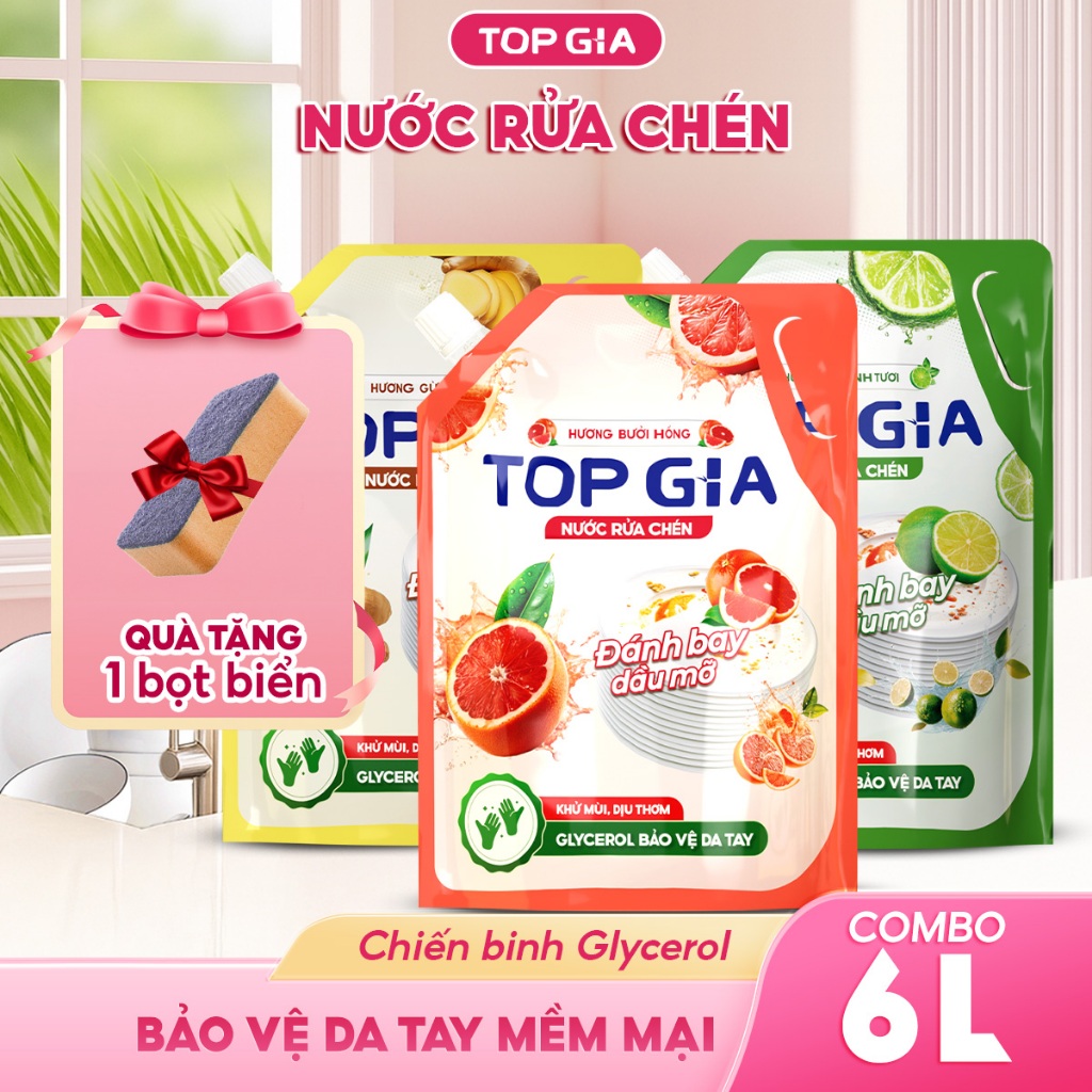 TOPGIA น้ํายาล้างจาน กลิ่นหอมธรรมชาติ ความจุ 2 ลิตร มี Glycerol ปลอดภัยสําหรับมือ